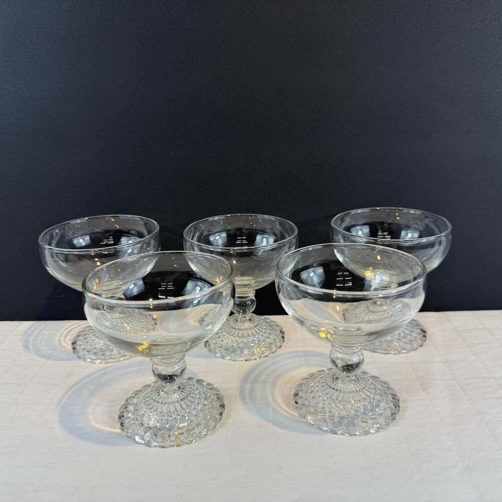 Vintage Coupe Glasses, Anchor Hocking Bubble Foot Coupe Glasses set of 5